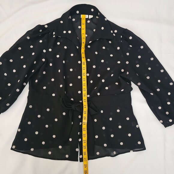 CATO Black Sheer Polka Dot Waist Tie 3/4 Sleeve Blouse Women's Size XL - Picture 14 of 14